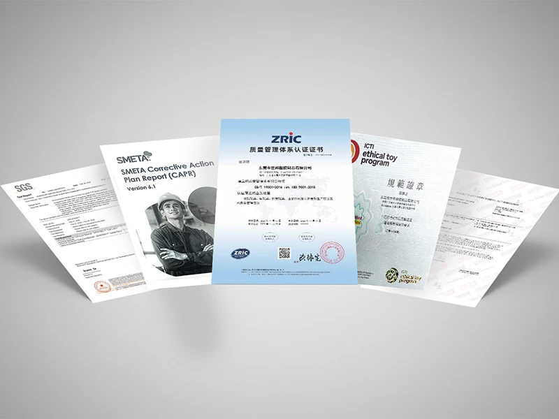 Certified to International Standards Accredited with ISO9001, ISO14001, SMETA, SCAN, ASTM, SGS, ROHS, and more.